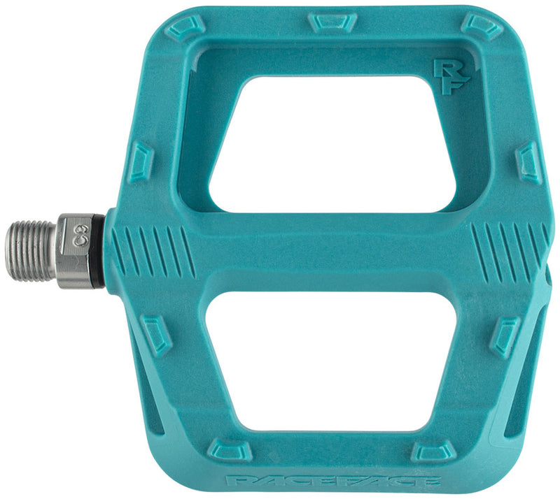 Load image into Gallery viewer, RaceFace Ride Platform Pedals 9/16" Concave Nylon Composite Molded Pins Turqoise
