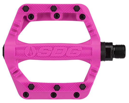 SDG Slater 90 Kids Platform Pedals 9/16" Composite Body Removable Pins Neon Pink
