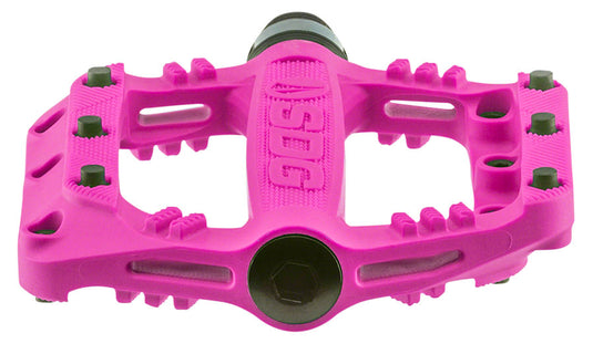 SDG Slater 90 Kids Platform Pedals 9/16" Composite Body Removable Pins Neon Pink