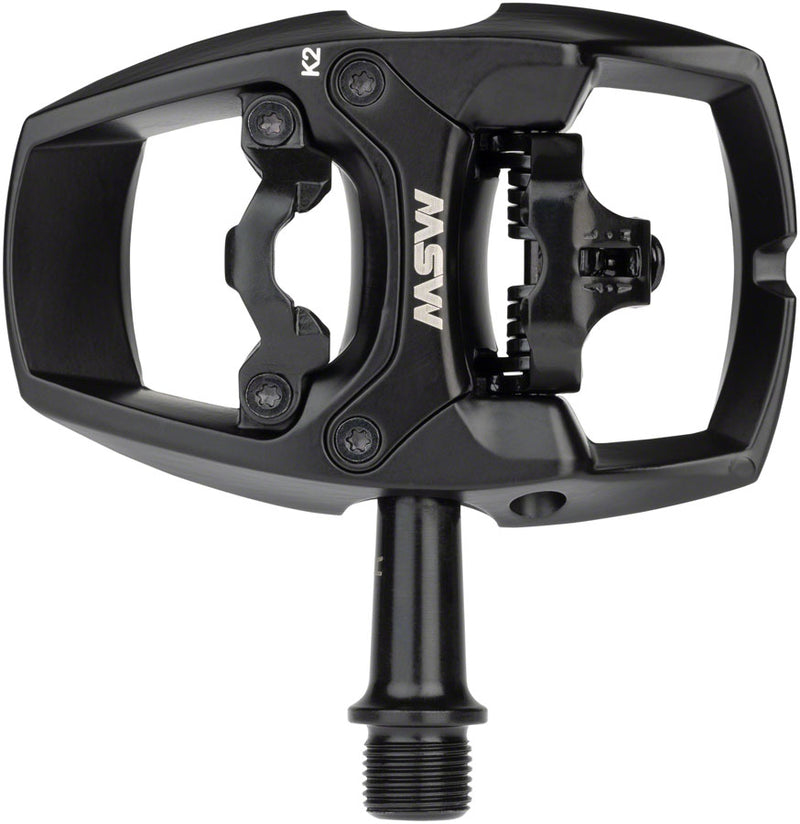 Load image into Gallery viewer, MSW Flip II Pedals - Single Side Clipless with Platform, Aluminum, 9/16&quot;, Black
