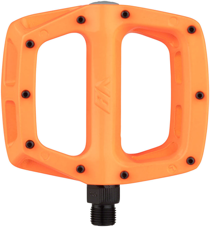 Load image into Gallery viewer, DMR V8 Platform Pedals 9/16&quot; Concave Aluminum Removable Pins Highlighter Orange
