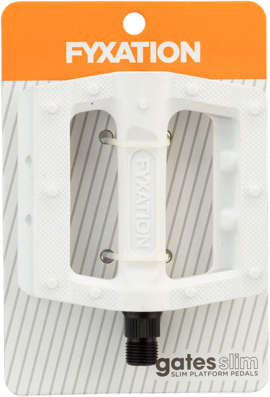 Fyxation Gates Slim Pedals 9/16" Chromoly Spindle Nylon Body Molded Pins White