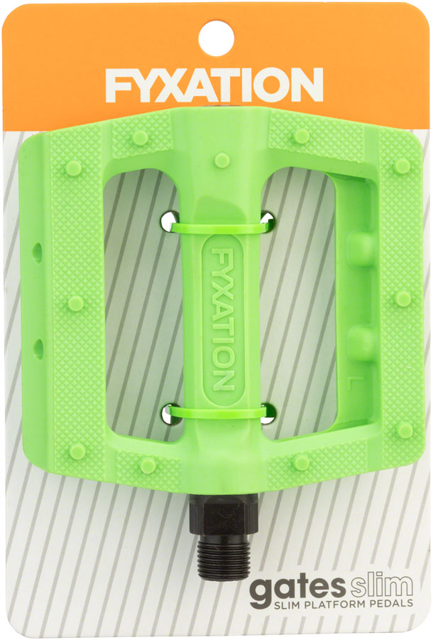 Load image into Gallery viewer, Fyxation Gates Slim Pedals 9/16&quot; Chromoly Spindle Nylon Body Molded Pins Green
