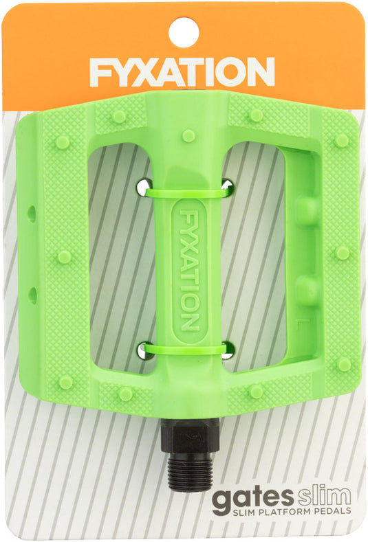 Fyxation Gates Slim Pedals 9/16" Chromoly Spindle Nylon Body Molded Pins Green