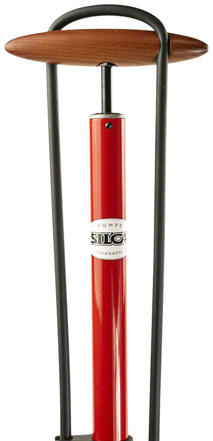 Load image into Gallery viewer, Silca Pista Floor Pump - Steel Body, Compact Ash Wood Handle, 220psi, Classic Press-On Chuck, Red
