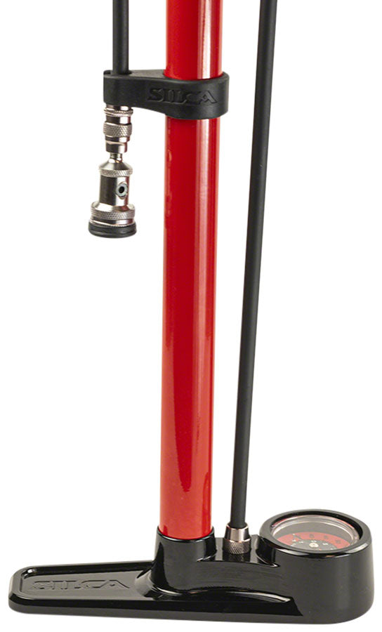Load image into Gallery viewer, Silca Pista Floor Pump - Steel Body, Compact Ash Wood Handle, 220psi, Classic Press-On Chuck, Red

