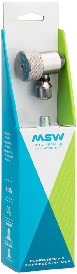 MSW Jetstream Kit with Jetstream Adjustable Inflation Head, one 38g CO2 cartridge, and Protective Sleeve