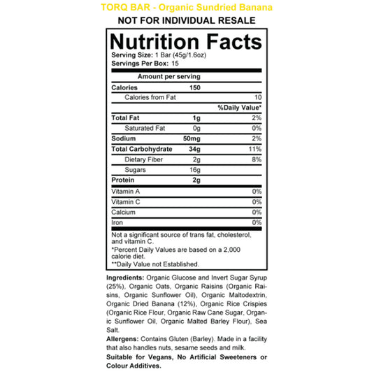 Torq Organic Energy Bar, Sundried Banana, 15/Count