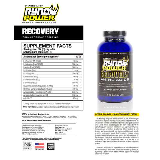Ryno Power Recovery Supplement - 33 Servings, 200 capsules