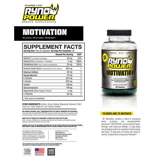 Ryno Power Motivation Supplement - 30 Servings, 60 capsules
