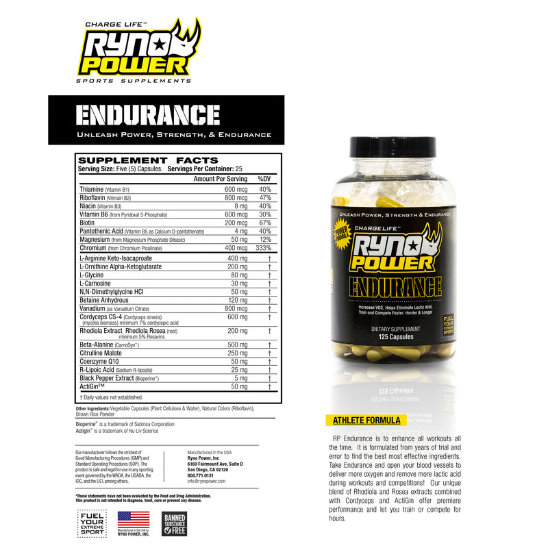 Load image into Gallery viewer, Ryno Power Endurance Supplement - 25 Servings, 125 capsules

