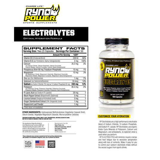 Ryno Power Electrolytes Capsules, 100/count