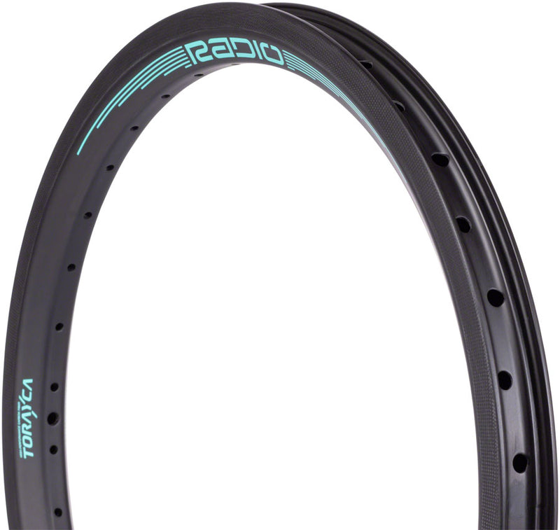Load image into Gallery viewer, Radio Raceline Solar Carbon Rim - 20&quot;, 36h,  Black/Teal, Rear
