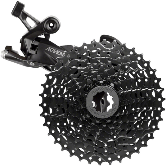 microSHIFT ADVENT 9-Speed Super Short Rear Derailleur & Cassette Kit for Small-Wheeled Bikes, Durable Black, Clutch & Wide Range Gearset