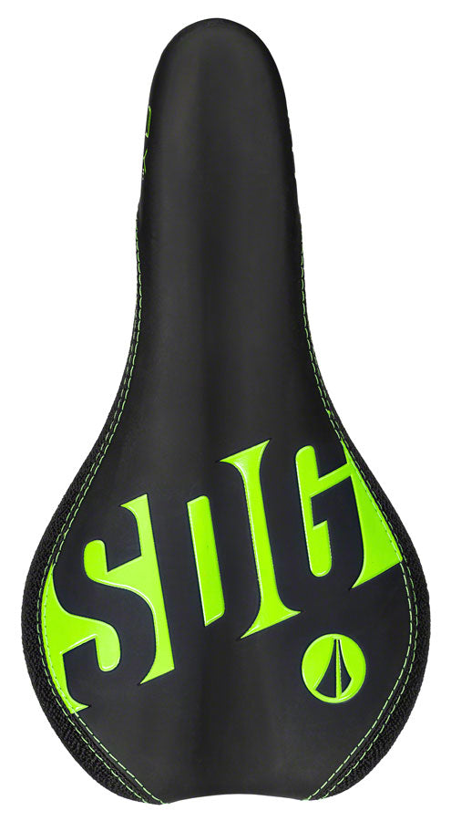 SDG Fly Jr Saddle - Neon Green/Black 122mm Width 2pc Top w/ Cordura Sides