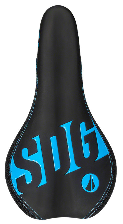 Load image into Gallery viewer, SDG Fly Jr Saddle - Cyan/Black 122mm Width 2pc Top w/ Durable Cordura Sides
