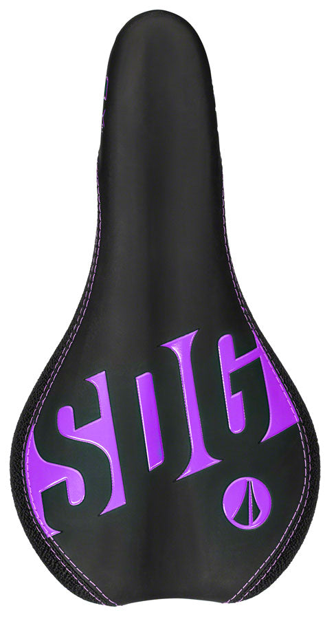 SDG Fly Jr Saddle - Neon Purple/Black 122mm Width 2pc Top w/ Cordura Sides