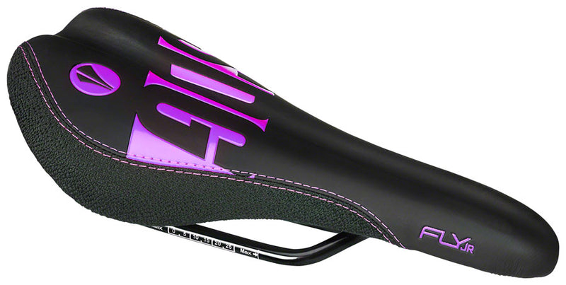 Load image into Gallery viewer, SDG Fly Jr Saddle - Neon Purple/Black 122mm Width 2pc Top w/ Cordura Sides
