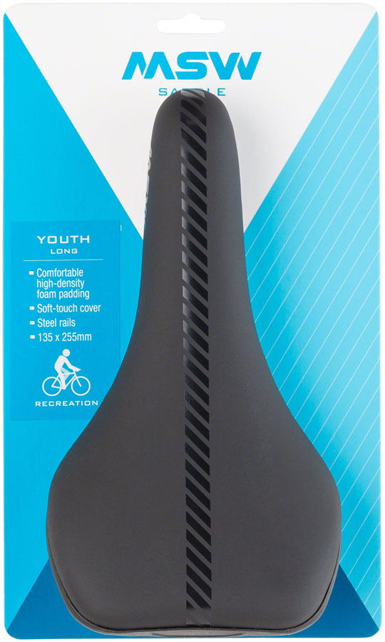 Load image into Gallery viewer, MSW Youth Long Saddle - Black 135mm Width Comfortable, High-Density Foam
