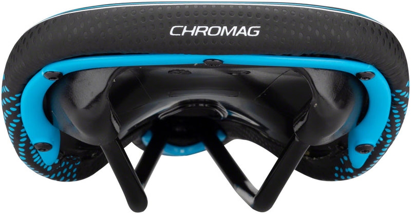 Load image into Gallery viewer, Chromag Trailmaster DT Saddle - Black/Cyan 140mm Width Chromoly Rail
