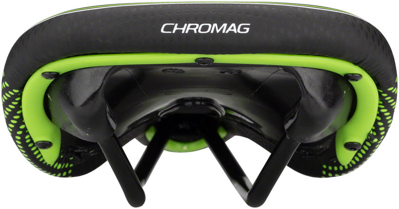 Load image into Gallery viewer, Chromag Trailmaster DT Saddle - Black/Green 140mm Width Chromoly Rail
