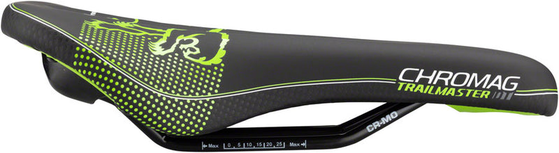 Load image into Gallery viewer, Chromag Trailmaster DT Saddle - Black/Green 140mm Width Chromoly Rail
