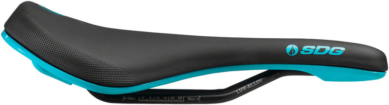 Load image into Gallery viewer, SDG Bel-Air V3 MAX Saddle - Lux-Alloy, Black/Turquoise, Sonic Welded Sides
