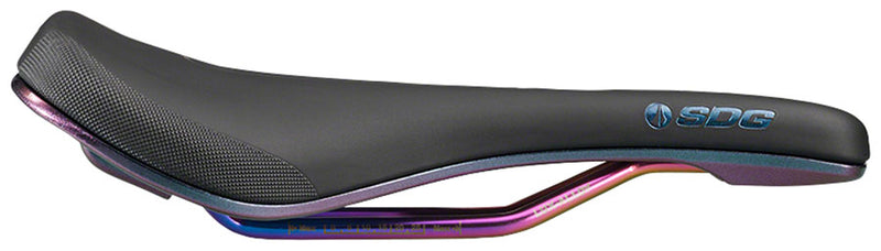 Load image into Gallery viewer, SDG Bel-Air V3 MAX Saddle - PVD Coated Lux-Alloy, Black/Oil-Slick, Sonic Welded Sides, Limited Edition Fuel
