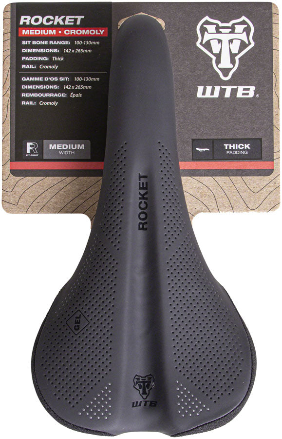 Load image into Gallery viewer, WTB Rocket Saddle - Black 265mm Width Chromoly Rails Microfiber Cover

