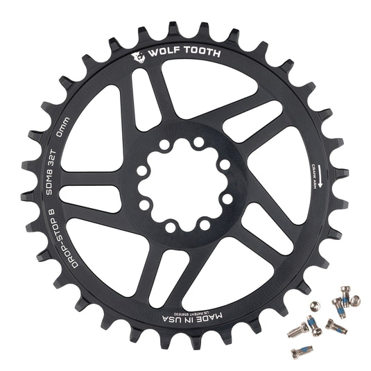 Wolf Tooth Direct Mount Chainring - 28t, SRAM Direct Mount, Drop-Stop B, For SRAM 8-Bolt Cranksets, 3mm Offset, Black