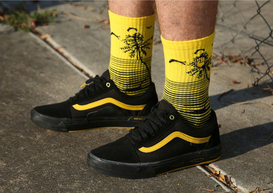 Fist Handwear Miami Phase 2 Crew Sock - Black/Yellow, Large/X-Large