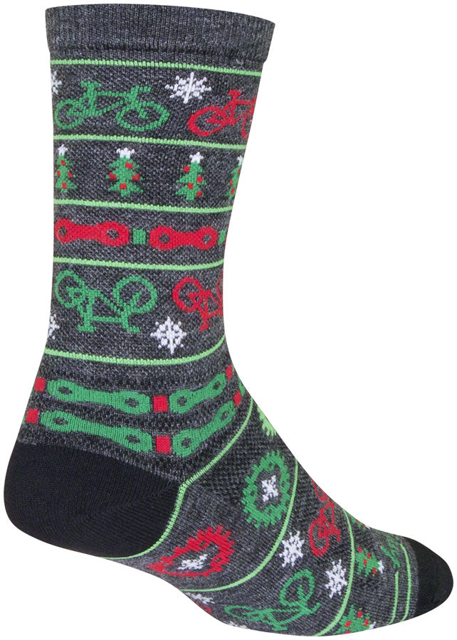 Load image into Gallery viewer, SockGuy Wool Ride Merry Crew Socks - 6&quot;, Gray/Red/Green, Large/X-Large
