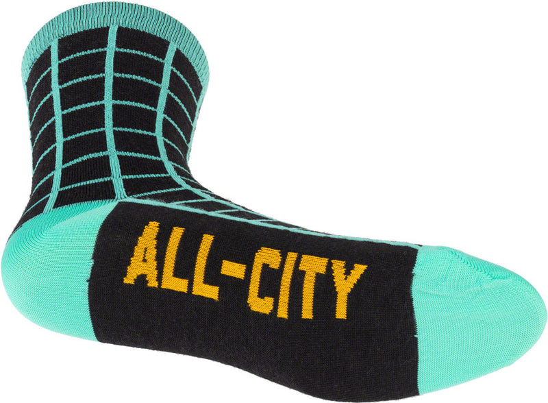 Load image into Gallery viewer, All-City Club Tropic Socks - 6&quot;, Black, Goldenrod, Teal, Small/Medium
