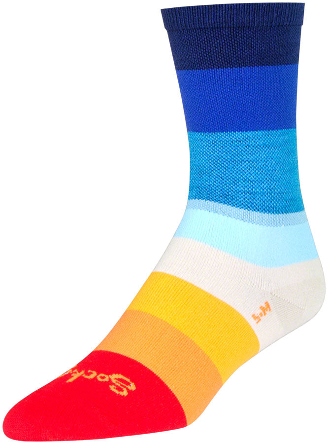 Load image into Gallery viewer, SockGuy Crew 70&#39;s Socks Multi Color Stripes 6 inch Blue Large X-Large Unisex
