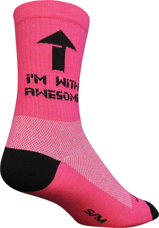 Pack of 2 SockGuy Crew I'm With Awesome Socks 6 inch Pink Large X-Large Unisex