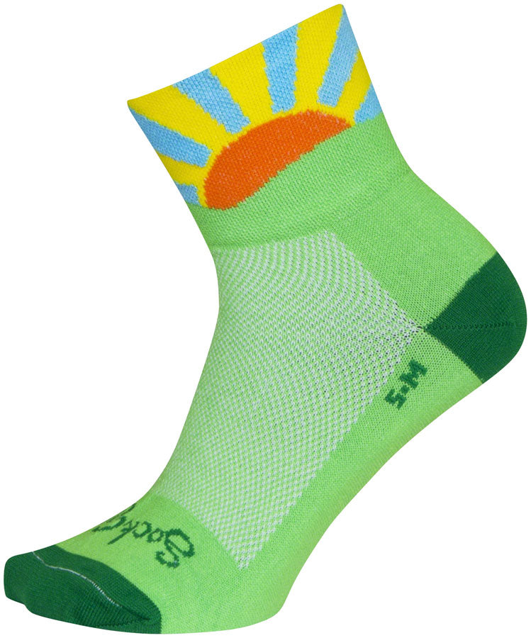 Load image into Gallery viewer, SockGuy Classic Sunshine Socks - 3 inch, Green/Yellow/Orange/Blue, Large/X-Large

