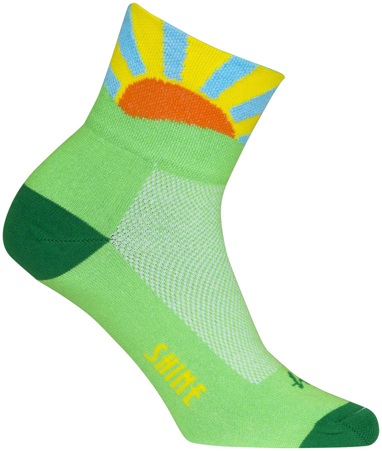 Load image into Gallery viewer, 2 Pack SockGuy Classic Sunshine Socks - 3 inch, Green/Yellow/Orange/Blue, L/XL
