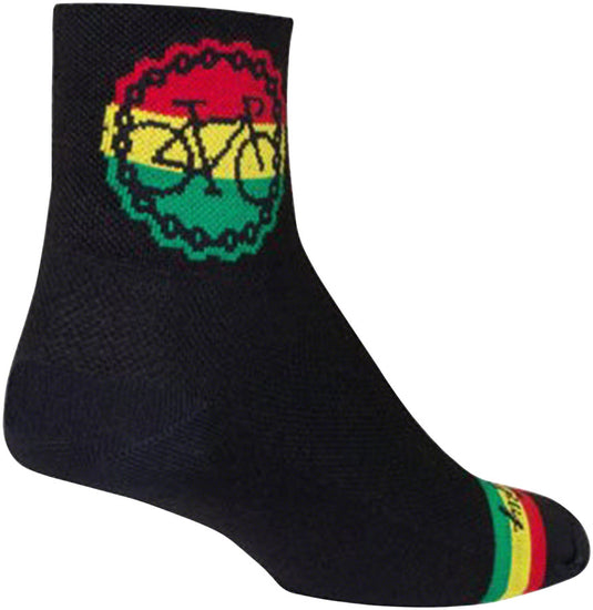SockGuy Classic Rasta Ride Socks - 3", Black/Rasta, Small/Medium