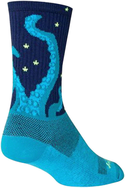 SockGuy Crew Kraken Sock: Blue LG/XL Double Stitched Heel and Toe Ultra Wicking