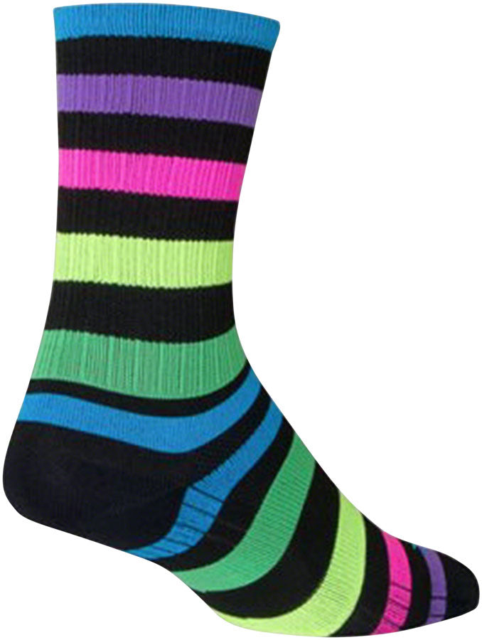 Load image into Gallery viewer, SockGuy SGX Night Bright Socks - 6&quot;, Black/Multi-Color, Large/X-Large
