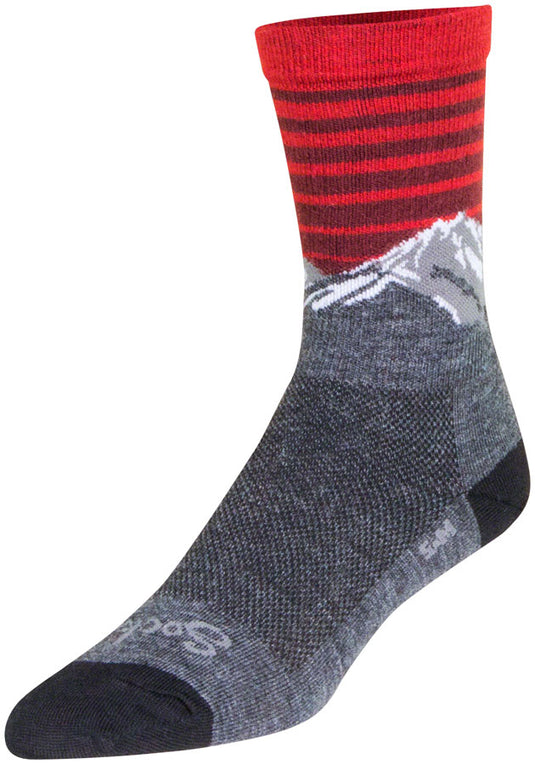 SockGuy Summit Wool Socks - 6", Gray/Red/White, Small/Medium