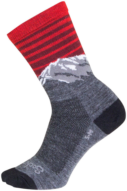 SockGuy Summit Wool Socks - 6", Gray/Red/White, Large/X-Large