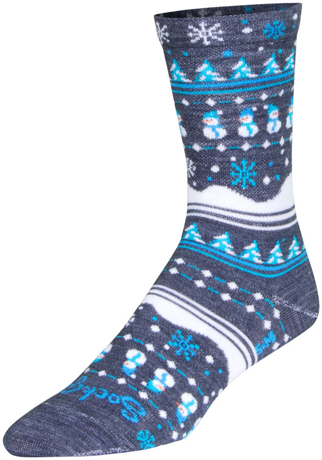 Load image into Gallery viewer, SockGuy Winter Sweater Wool Socks - 6&quot;, Blue/Gray/White, Small/Medium
