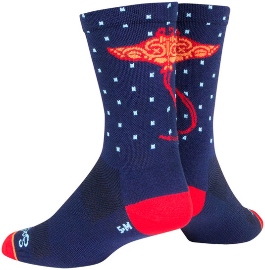 SockGuy Ray Crew Socks - 6 inch, Blue/Orange/Red, Small/Medium