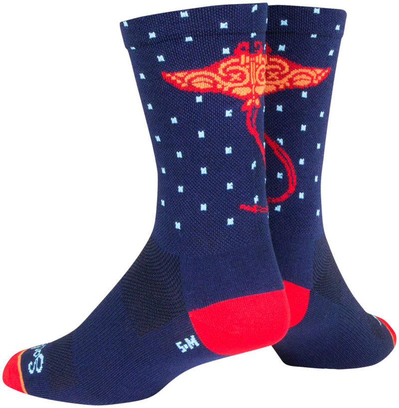 Load image into Gallery viewer, Pack of 2 SockGuy Ray Crew Socks - 6 inch, Blue/Orange/Red, Large/X-Large
