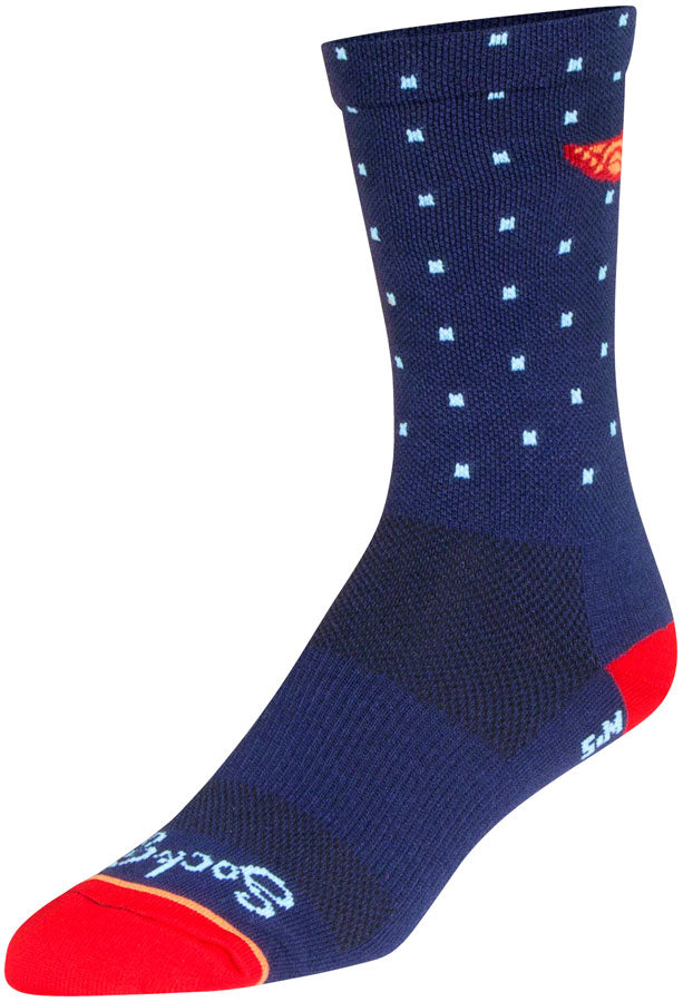 Load image into Gallery viewer, Pack of 2 SockGuy Ray Crew Socks - 6 inch, Blue/Orange/Red, Large/X-Large
