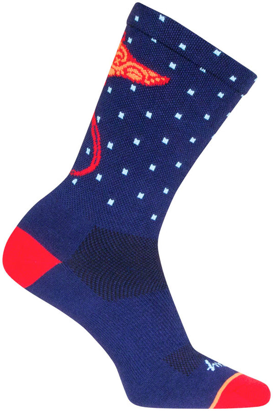 Pack of 2 SockGuy Ray Crew Socks - 6 inch, Blue/Orange/Red, Large/X-Large