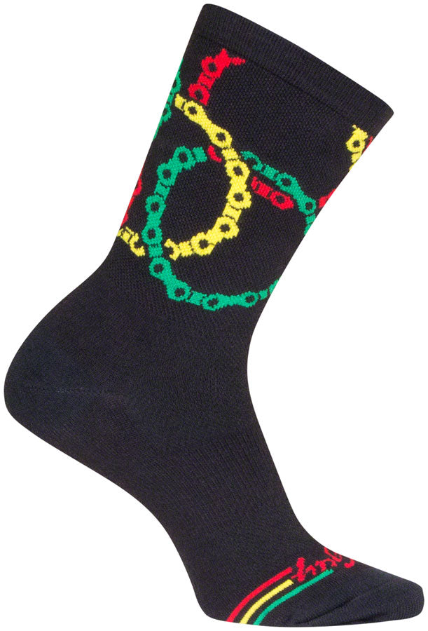 Load image into Gallery viewer, Pack of 2 SockGuy Connected Crew Socks - 6 inch, Black/Multi, Large/X-Large
