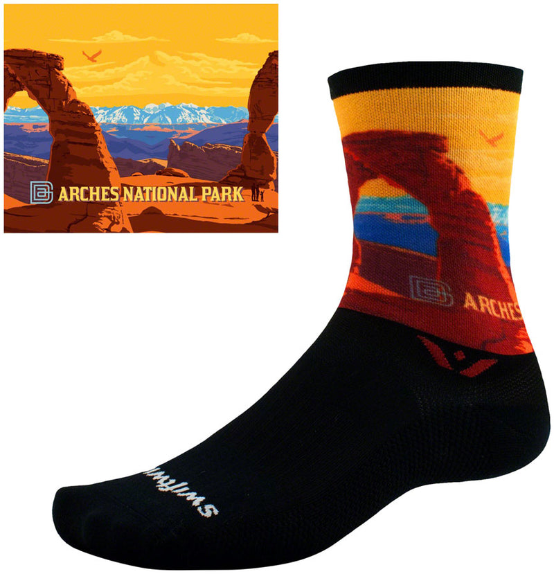 Load image into Gallery viewer, Swiftwick Vision Impression National Park Crew Socks - 6", Arches, Small
