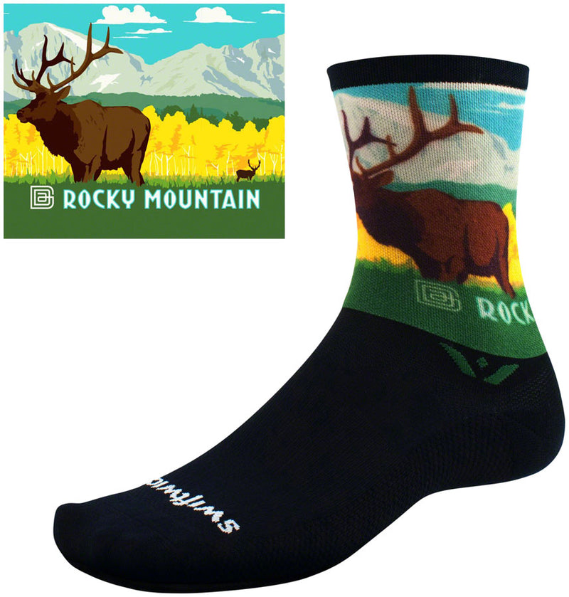 Load image into Gallery viewer, Swiftwick Vision Impression National Park Crew Socks - 6&quot;, Rocky Mountains, Large
